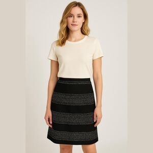 Ann Taylor Loft Black Cotton Embroidered And Lined Skirt